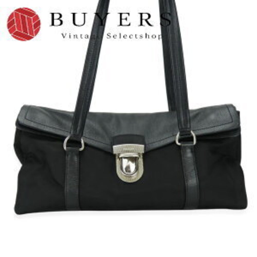 Prada handbag triangular plate nylon leather blac… - image 1